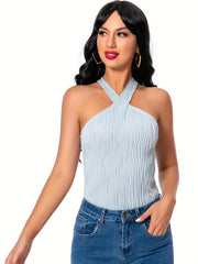 Ripple Slim Halter Top Sleeveless Summer Keyhole Sexy