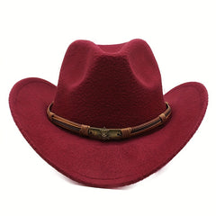 Men's Western Woolen Cowboy Hat Rolled Brim Knight Hat