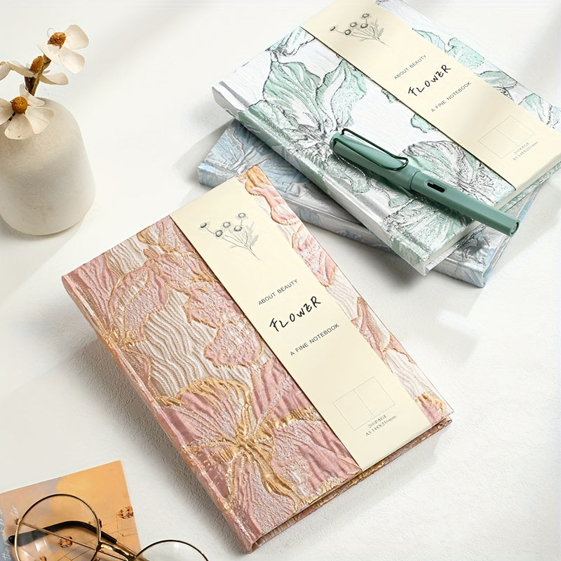 Floral Lily Journal Pink Nylon Golden Accents 1pc Notebook