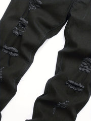 Slim Fit Ripped Jeans Men's Casual Street Style Medium Stretch Denim Pants