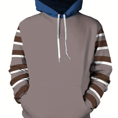 Stripe Long Sleeve Hoodie With Kangaroo Pocket for Men