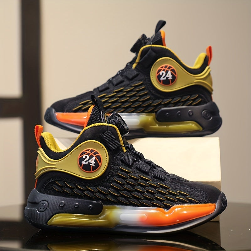 Boy's Basketball Shoes With Rotating Buckle Non Slip Sneakers
