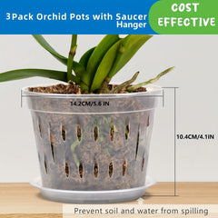 3pcs Transparent Orchid Pots W/ Saucers & Hanging Hooks Indoor Outdoor Decor
