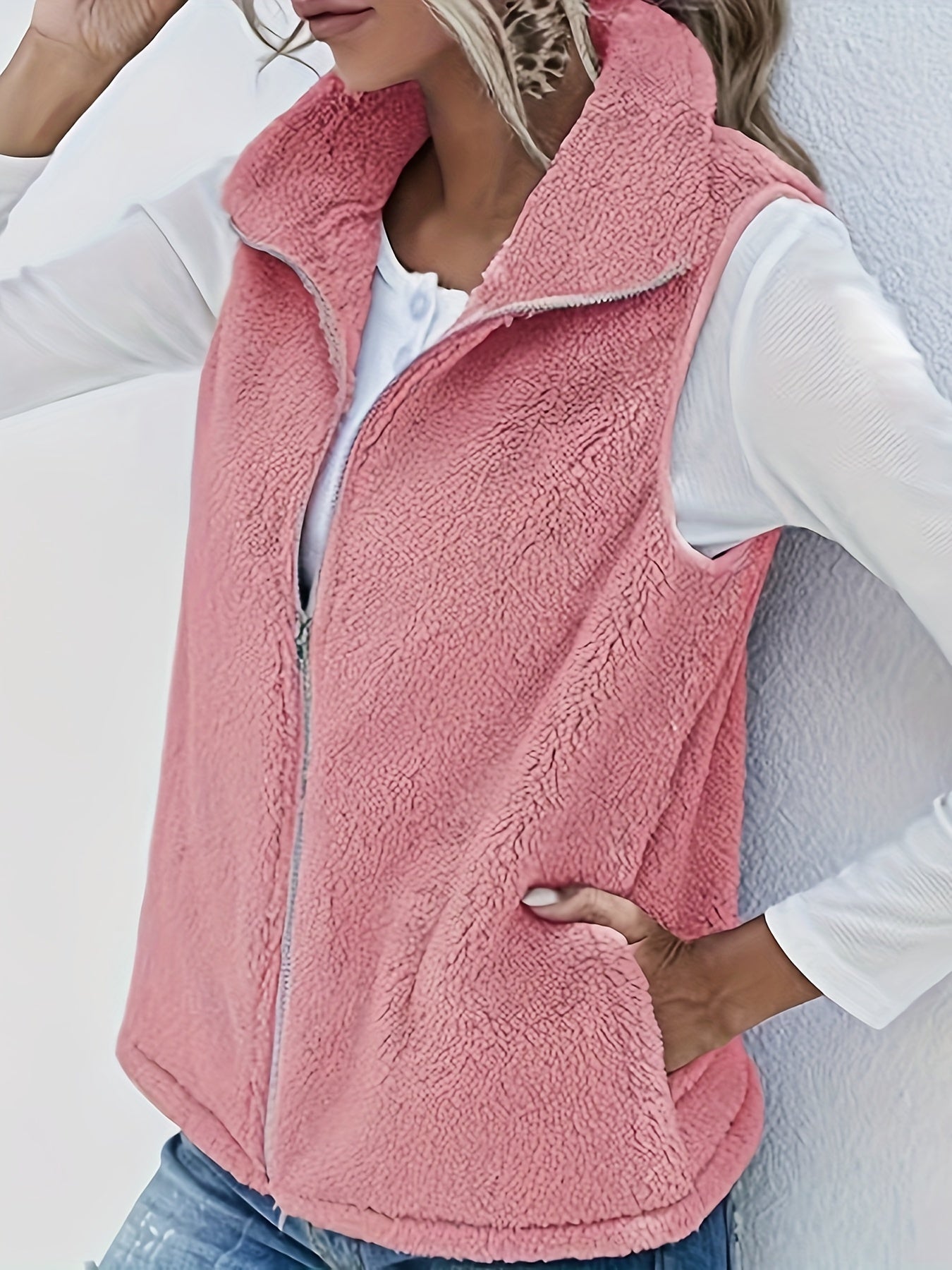Women's Plus Size Zip Up Sherpa Fleece Vest Jacket