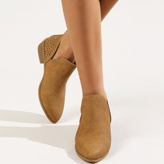 Hollow Out Slip On Chunky Heel Short Boots Women's Shoe