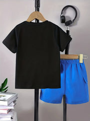 Boy's Print Outfit 2pcs T shirt & Cargo Shorts Set Kid's Clothes For Summer