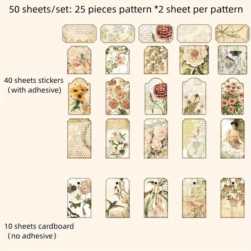 Vintage Pattern Stickers Set for Notebook Vase Book D