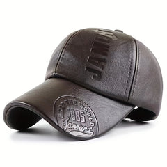 Men's Leather Warm Baseball Cap For Cycling