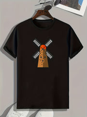 Men's Windmill Print Comfy Stretch Tee for Outdoor Summer