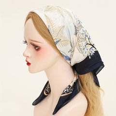 Leaf Print Bandana Satin Square Scarf Neckerchief Head Wrap