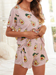 Women's Cartoon Print Pajama Set Short Sleeve Top & Shorts
