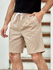 Striped Pattern Comfy Shorts Men's Casual Waist Drawstring Flat Front Shorts