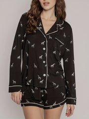 Giraffe Print Pajamas Set Button Up Shirt & Shorts Two Piece
