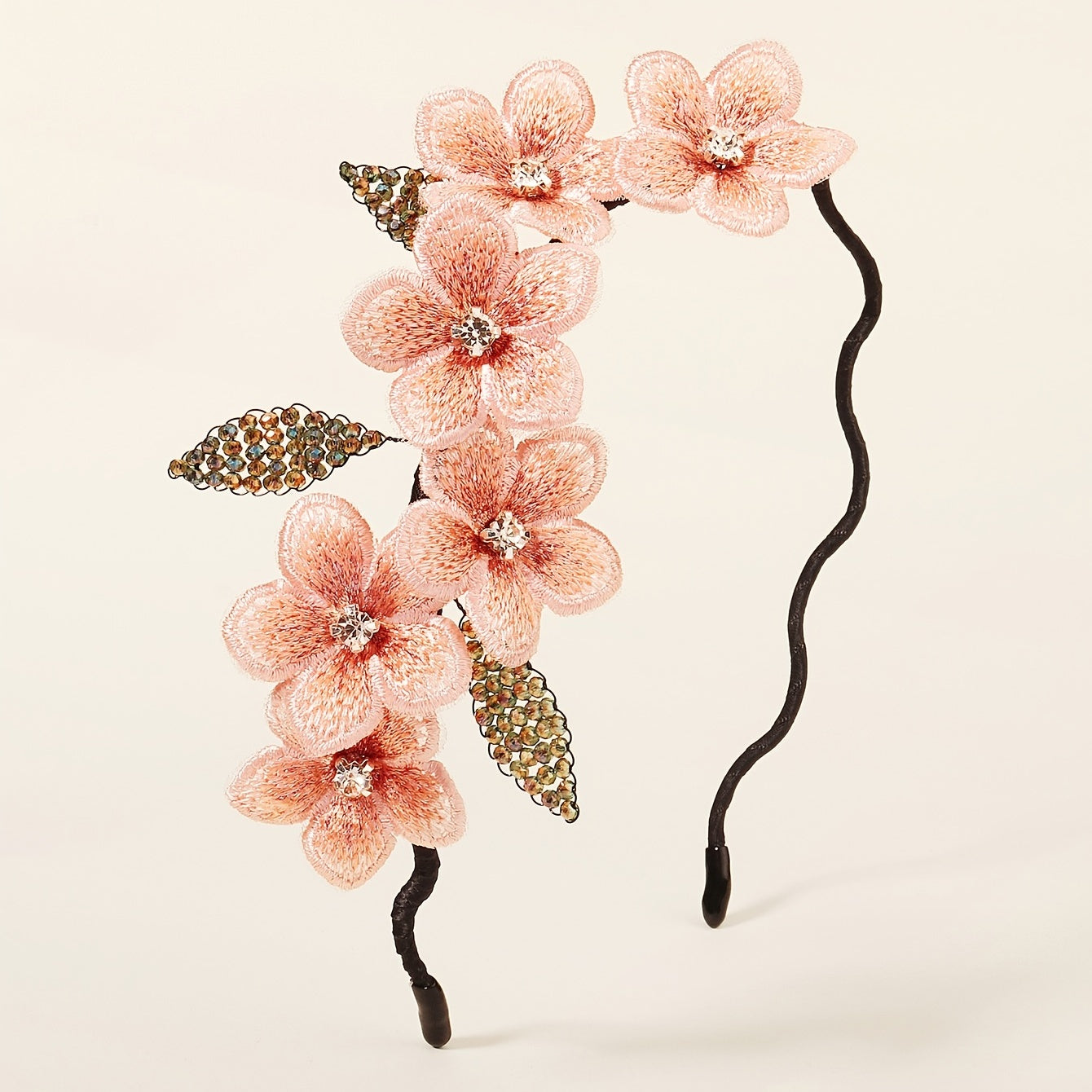 French Vintage Beaded Fabric Flower Headband