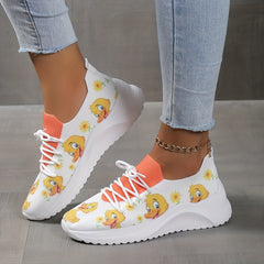 Duck Print Mesh Breathable Woven Shoes Lightweight Comfortable Sneakers
