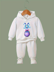 Girls 2pcs Cartoon Rabbit Hooded Sweatshirt & Sweatpants Set