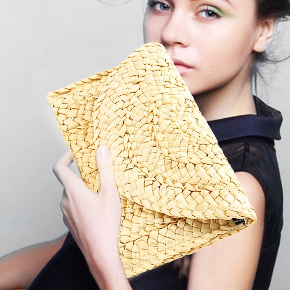 Straw Flap Clutch Bag Minimalist Style Vacation Phone Bag