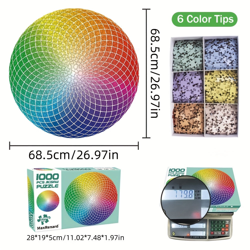1000pcs Gradient Circle Jigsaw Puzzle Green to Red Challenging Puzzle