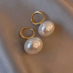 Metal Baroque Pearl Earrings Pop Pendant Flat Pearl Earrings