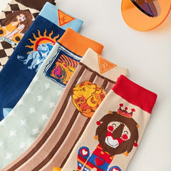 2 Pairs Cartoon Animal Print Socks Funny Mid Tube Women's Stockings