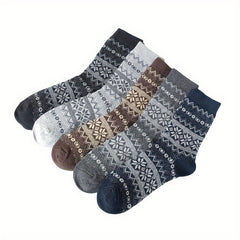 5 Pairs Men's Crew Socks Thickened Warm Striped Socks