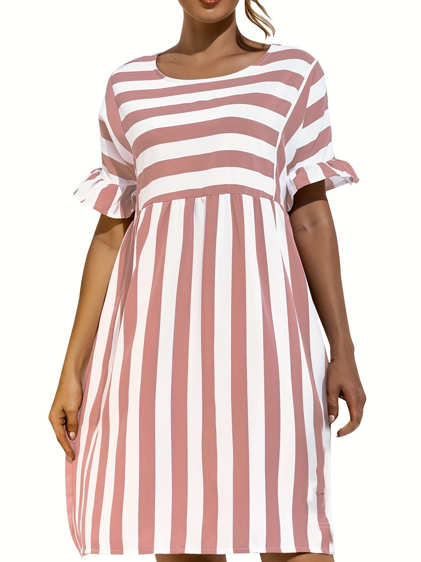 Nautical Stripe Ruffle Trim Dress