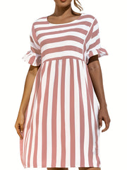 Nautical Stripe Ruffle Trim Dress