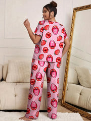 Strawberry & Lip Print Short Sleeve Pajama Set