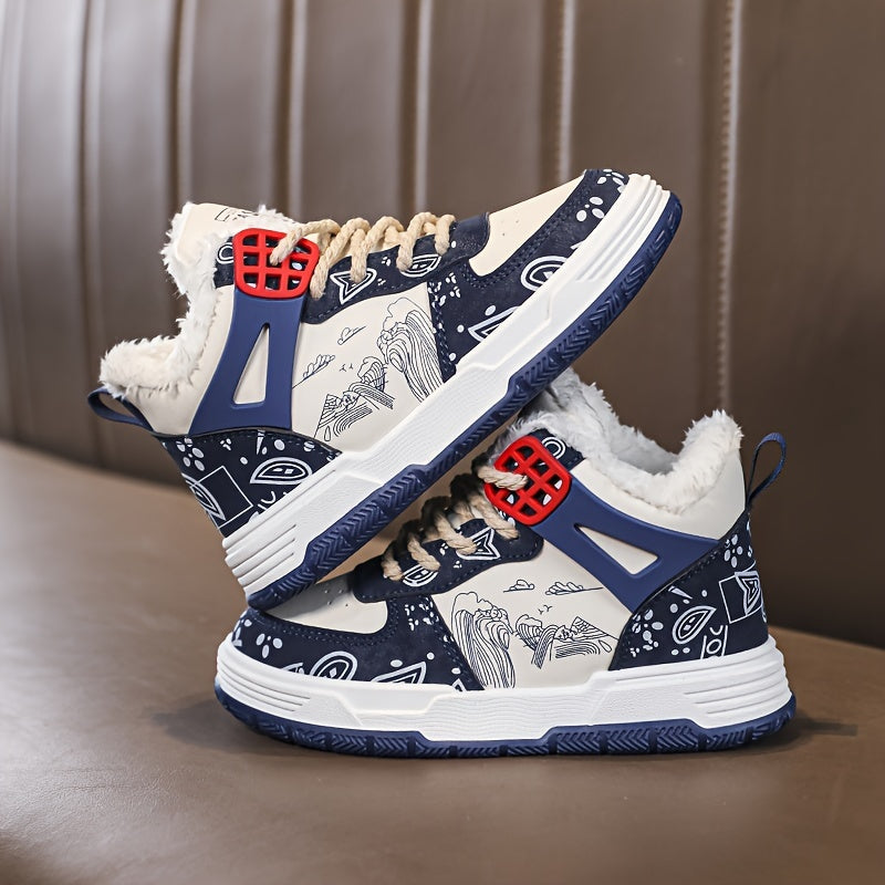 Girls' High Top Skate Shoes Warm Plush Lining Non Slip Casual Sneakers Winter