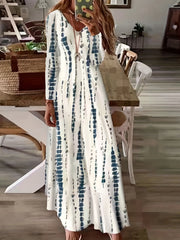 Tie Dye Long Sleeve V Neck Maxi Dress
