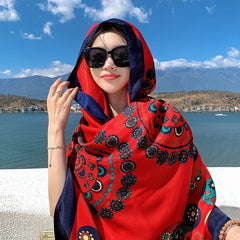 Geometric Print Large Scarf Block Shawl Boho Sunscreen Head Wrap