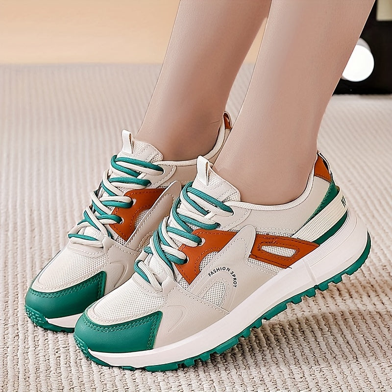 Breathable Mesh Sneakers Low Top Lace Up Women's Colorblock Shoes