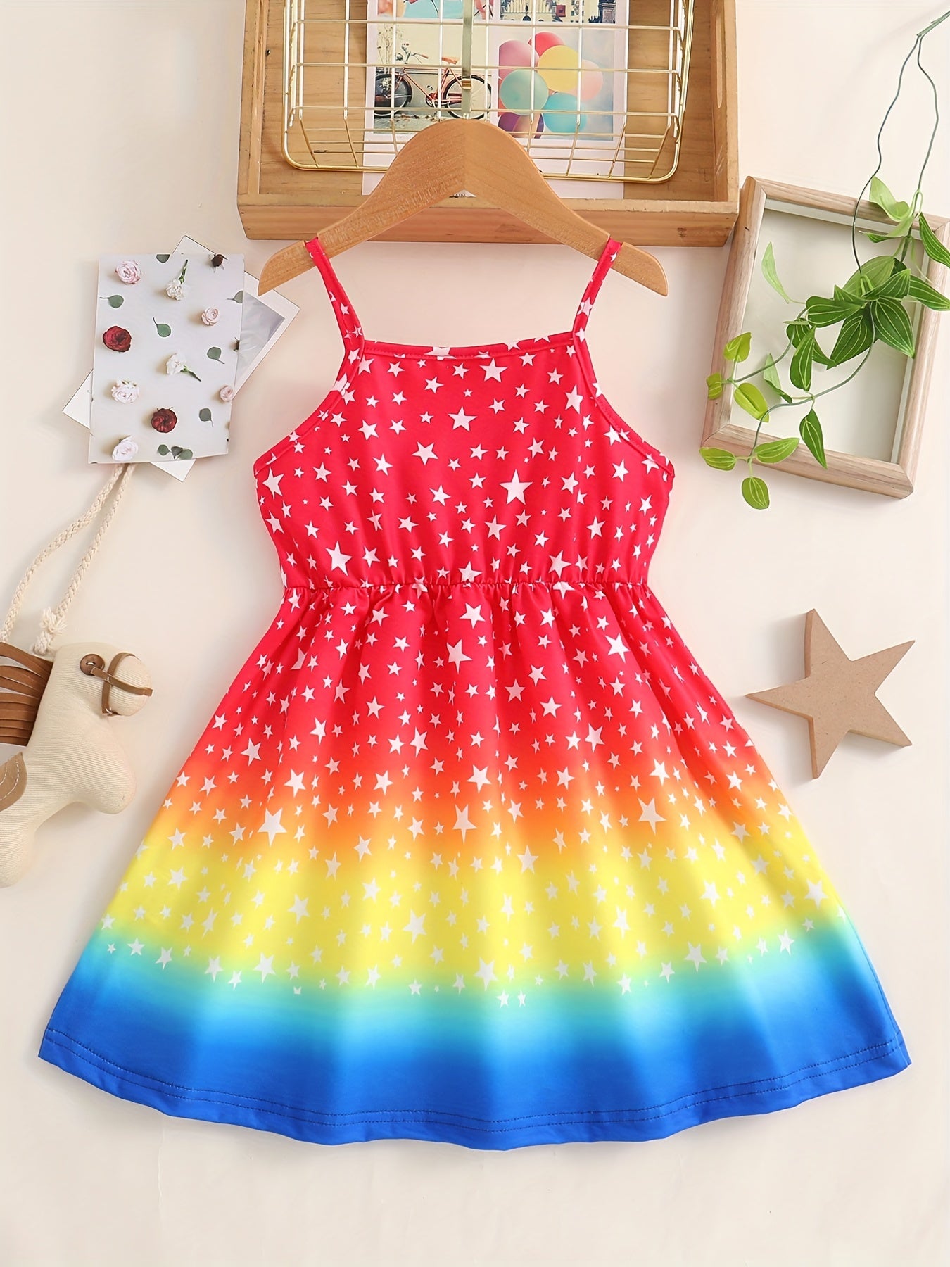 Girls Unicorn Print Spaghetti Strap Casual Dress Knee Length