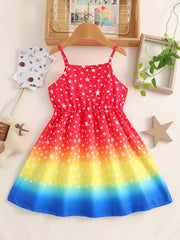 Girls Unicorn Print Spaghetti Strap Casual Dress Knee Length