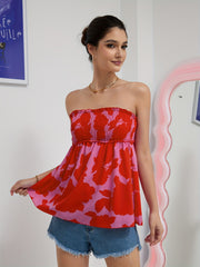 Flower Print Tube Top Strapless Summer Casual Shirt