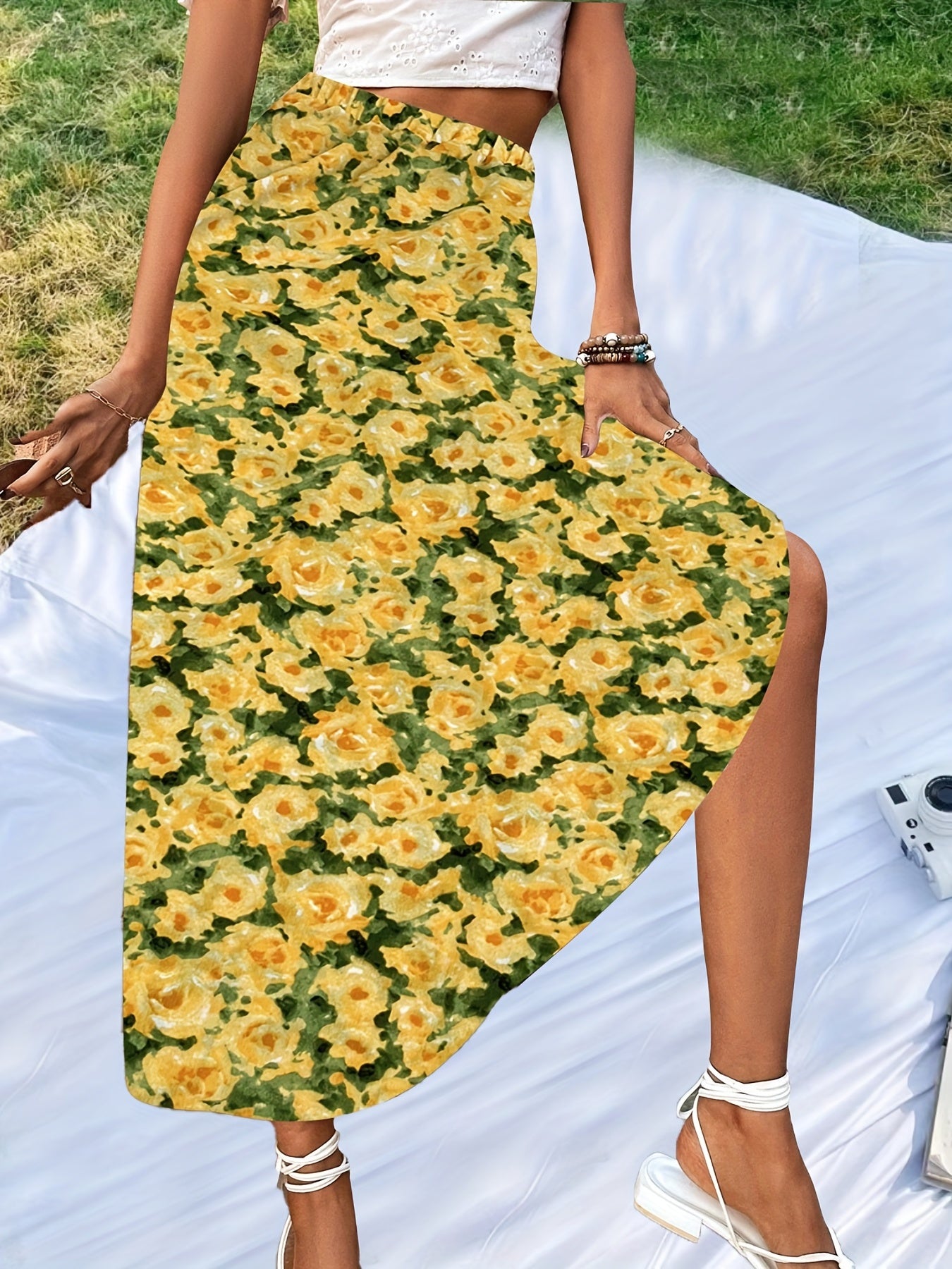 Floral Print Elastic Waist Skirt for Women