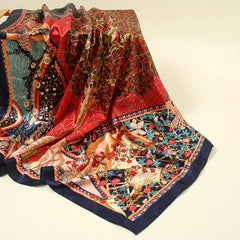 Geometric Floral Printed Satin Square Scarf for Hair Wrapping
