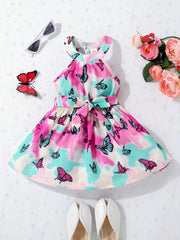 Cute Tie Dye Butterfly Halter Dress for Baby Girls