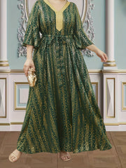 Kaftan Dress Women's Plus Dot & Stripe Print Lace Panel Maxi Kaftan