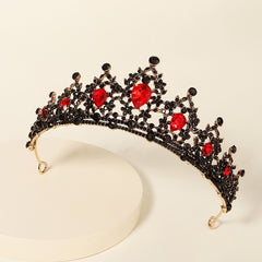Red Crystal Queen Crown Wedding Tiara For Bride Birthday Quinceanera
