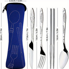 4 Pcs Stainless Steel Set Portable Utensils with Suitcase