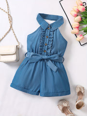 Toddler Girls Ruffle Trim Halter Rompers Jumpsuits For Beach Vacation
