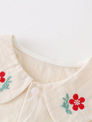 Girls Doll Collar Flower Graphic T Shirt Spring Autumn Long Sleeve Top