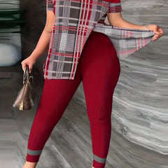 Plaid Print One Shoulder Top & Leggings Set