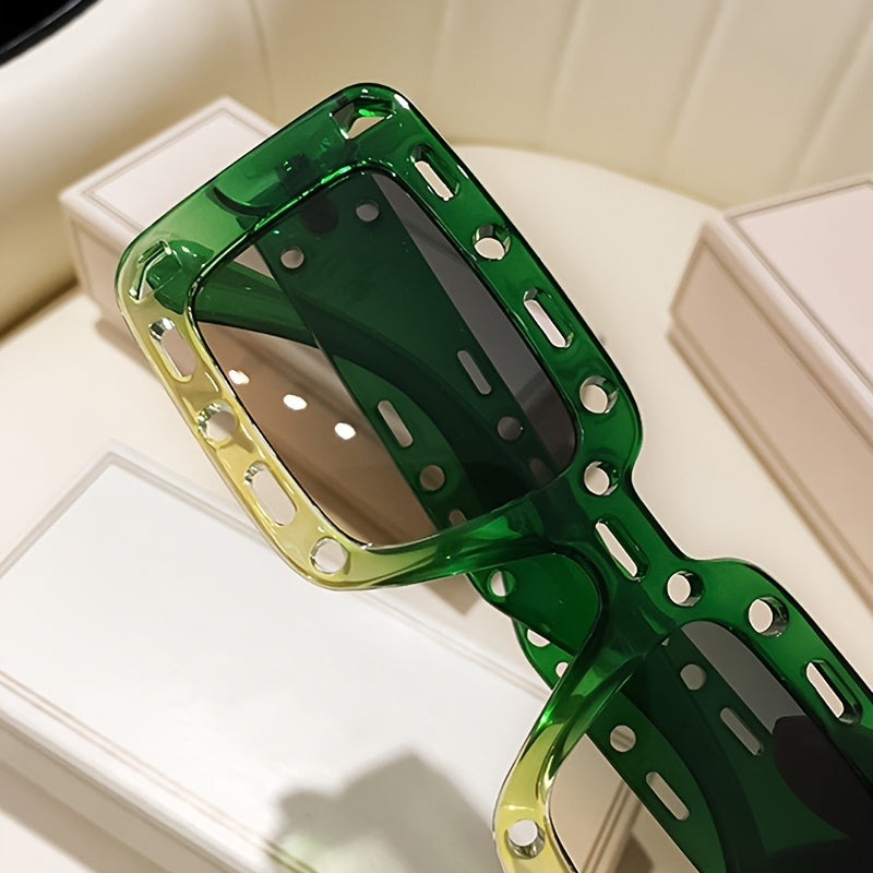 Oversized Rectangular Sunglasses Hollow Frame Y2K Shades