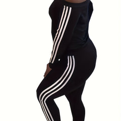 Colorblock Stripe Print Off Shoulder Top & Pants Set