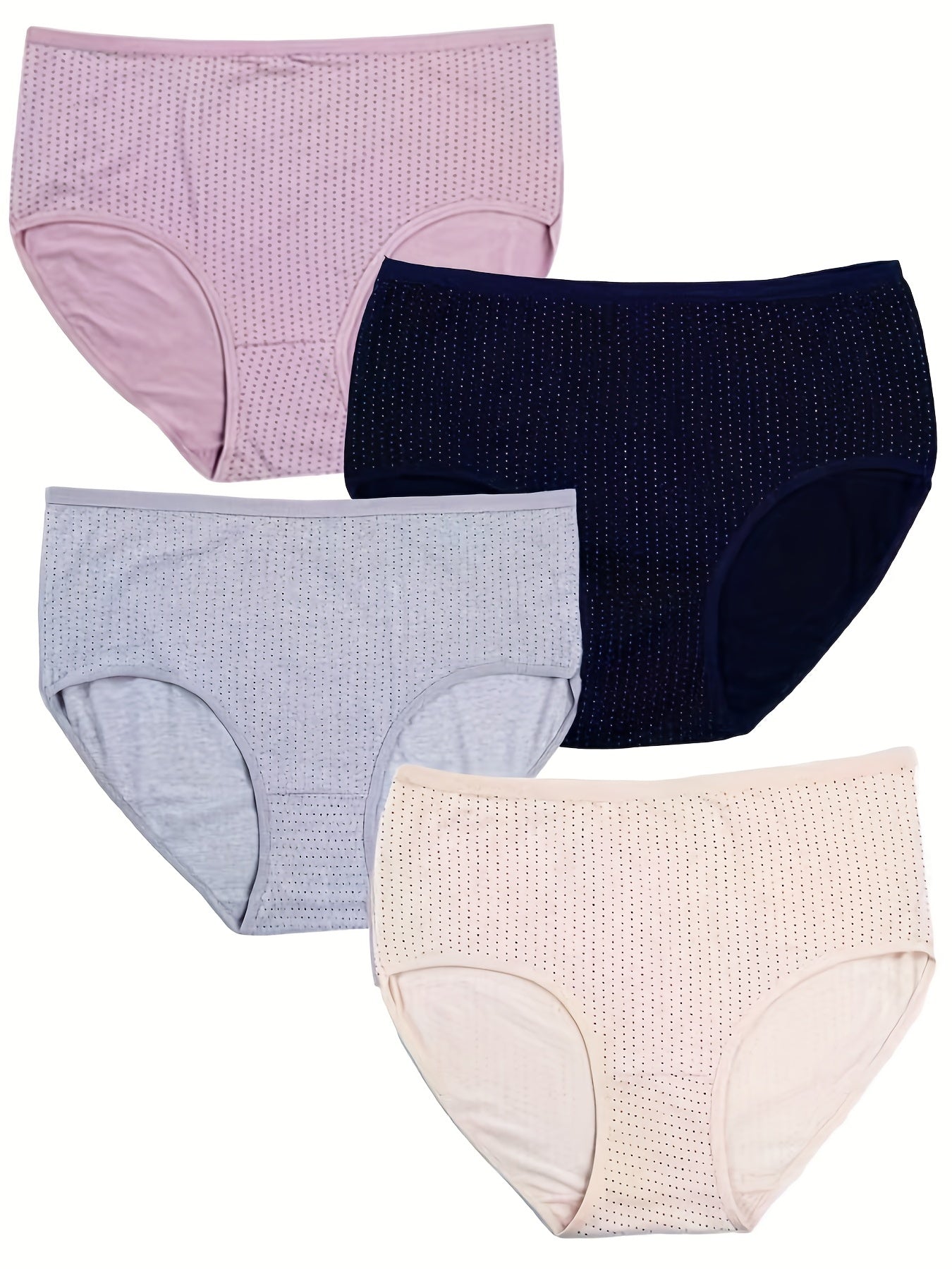 4 Pack Plus Size Panties Set Women's Plus Pin Dot Print Mid Rise Soft Briefs