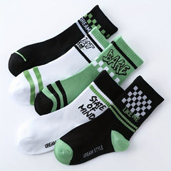 5 Pairs Kids Smiley Face Checkerboard Socks