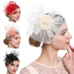 Feather Fascinator Mesh Flower Head Piece Clip Wedding Tea Party