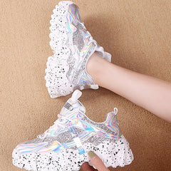 Sequin Glitter Chunky Sneakers Faux Leather Running Shoes